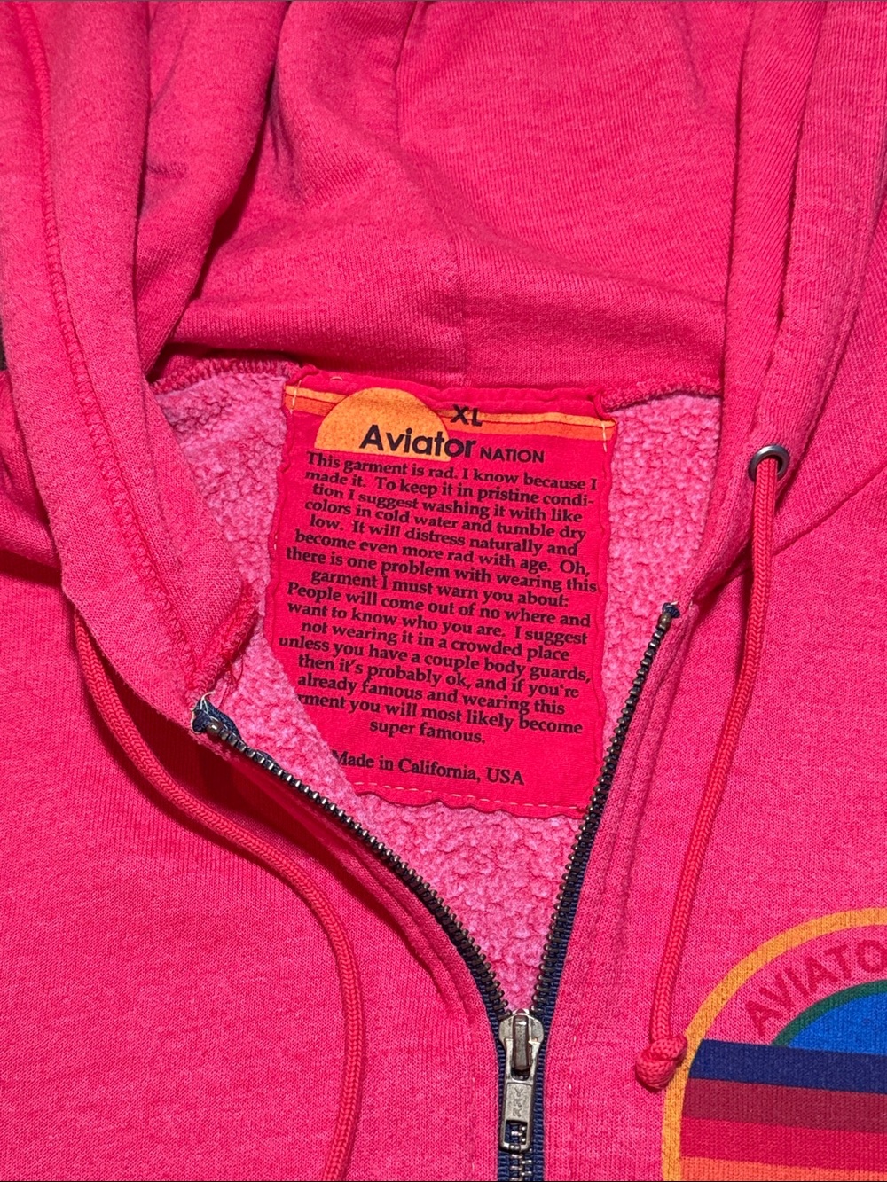 Aviator Nation Heather Red Zip Hoodie with Rainbow Sleeve Logo XL - Picture 4 of 6